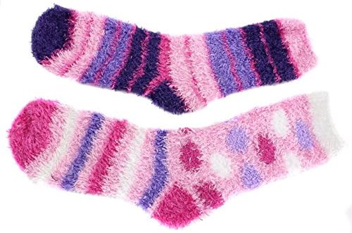 Cathy Rose Women's Cozy Butter Fuzzy Slipper Socks Polka Dots, Stripes (2 Pair Pack) (Pink &amp; Purple)