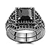Caperci 2.0ct Black CZ Diamond Wedding Engagement Ring Bridal Set Princess Cut Black 925 Sterling Silver