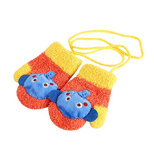 Pausseo Toddler Baby Thicken Girls Boys Cartoon Finger Warm Knitted Gloves Solid Color Touchscreen Mittens Fleece Thicken Plush Outdoor Mittens Students Knitted Wool Casual Play Snow Gift Glove