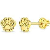 14k Yellow Gold Girls Polished Dog Paw Screw Back Earrings - Young Girls Tiny Animal Paw Earrings For Special Birthday - Sweet & Playful Dog Earrings For Children