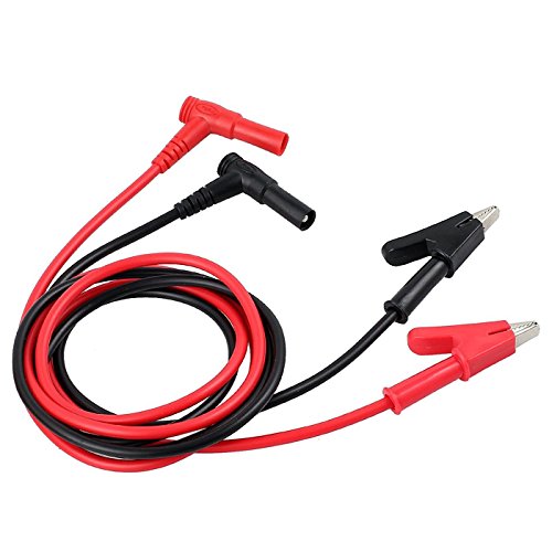 Longdex 2pcs/Set 4mm L Type Banana Male Plug to Alligator Clip Pure Copper Test Cable Multimeter Testing Probe 1m (Black + Red)