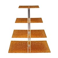 Eglaf 4-Tier Acrylic Glass Square Gold Cupcake Stand Cakes and Desserts Display Tower/Food Display Platter for Wedding Party (4-Tier-Square-Gold)