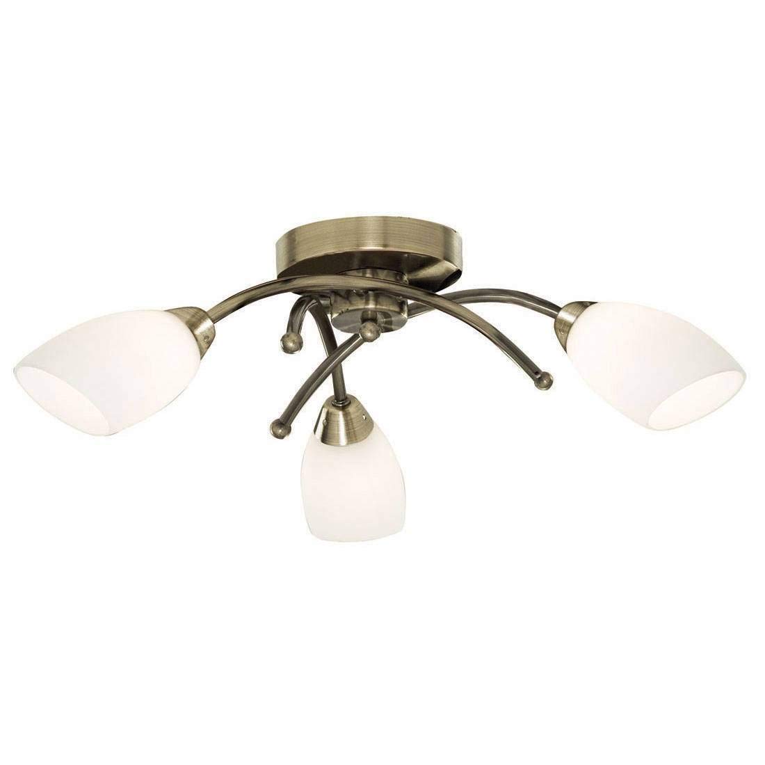 Searchlight 8183-3AB Opera Antique Brass 3 Light Fitting with Opal Glass Shades, H 150mm x W 500mm
