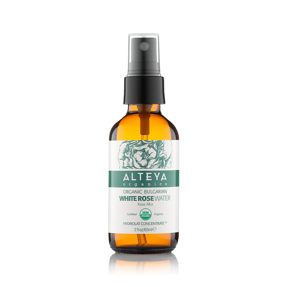 Alteya Organic White Rose Water Spray 60ml Glass - Pure Rosa Alba Hydrolat - USDA Certified Organic - Sensitive Skin - Face Toner, Revitalizing Body, Condition Hair & Scalp