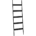 HOOBRO Blanket Ladder, 5-Tier Towel Rack with Hooks, Wall-Leaning Blanket Rack, Decorative Display Ladder Shelf, Scarves, Industrial, Living Room, Bedroom, Black BB52CJ01