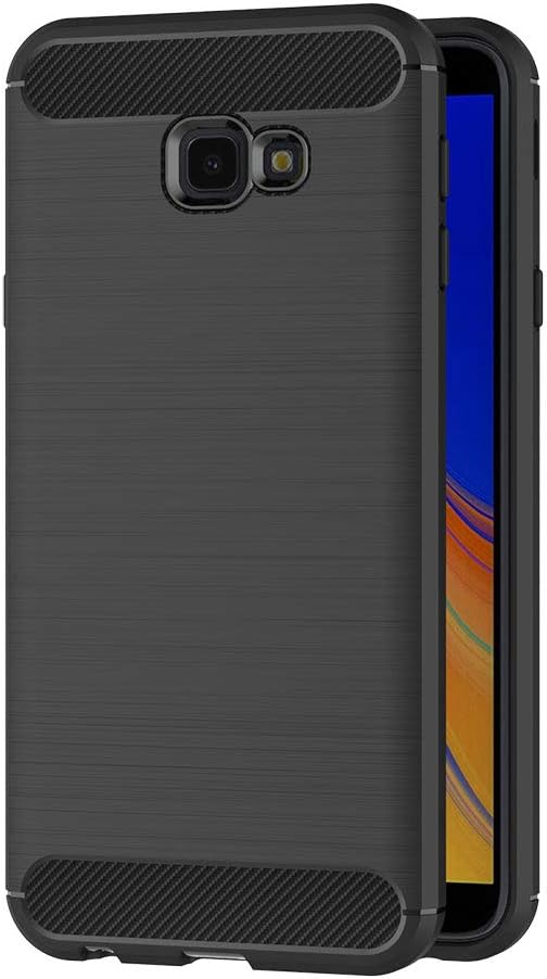 AICEK Compatible for Samsung Galaxy J4 Plus Case, Black Silicone Cover for Samsung Galaxy J4 Plus Bumper Covers for Samsung Galaxy J4+ Black Carbon Fiber Case (6.0 inch)