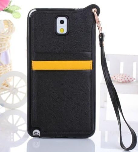 Big Mango New Fashion 2 Layers Design Soft TPU and PU Leather Case Cover for Samsung Galaxy Note 3 Note III N9000 with Credit Card Slots &amp; Detachable Wristlet Strap - Black