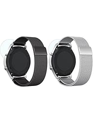 Correa de reloj Gear S3 Frontier Classic Valkit de 0.866 in de acero inoxidable, correa de metal de repuesto de malla de bucle Milanese + protector de pantalla para Samsung Gear S3 Frontier Classic Smart Watch Galaxy Watch de 1.811 in
