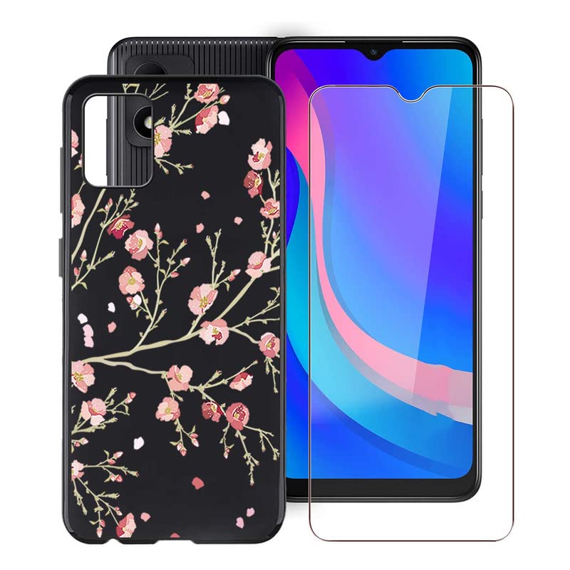 ZXLZKQ Shell and Tempered Glass for TCL 305i (6.52 Inch) Screen Protector with Ultra-Thin Soft Silicone Anti-Shock TPU Bumper Case Black for TCL 305i - WM84