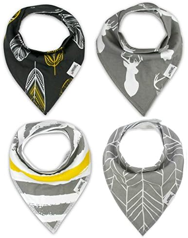 Baby Bandana Drool Bibs with Snaps for Boys and Girls, Organic Super Absorbent Cotton Drooling &amp; Teething Bib Set of 4 by Matimati (Gold&amp;Gray)
