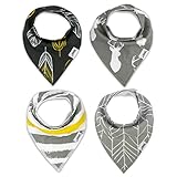 Bandana Bib Set of 4 by Matimati Baby - Extra Absorbent Drool Bibs with Snaps for Boys & Girls (Gold & Gray)