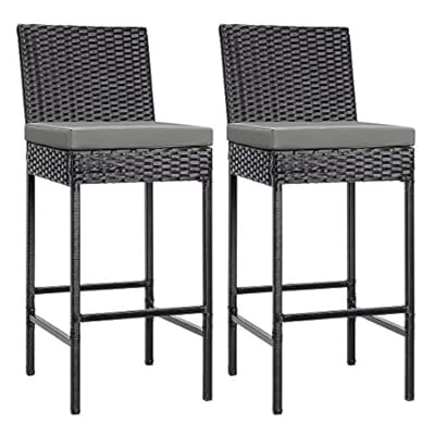 VIVOHOME 2 Packs Outdoor Wicker Barstool Patio Rattan Furniture with Cushions Black 51DR5iLzAAL