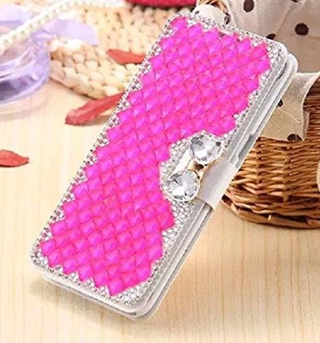 Amocase Wallet Leather Case with 2 in 1 Stylus for iPhone 7 Plus,Luxury 3D Handmade Square Diamond Crystal Rhinestone Bowknot Stand Purse Shockproof Leather Case for iPhone 7 Plus/8 Plus - Rose