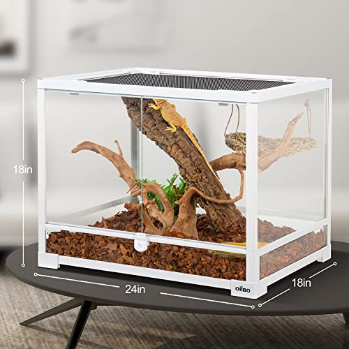 OIIBO 30 Gallon Reptile Tank, 24" x 18" x 18" Front Opening Reptile