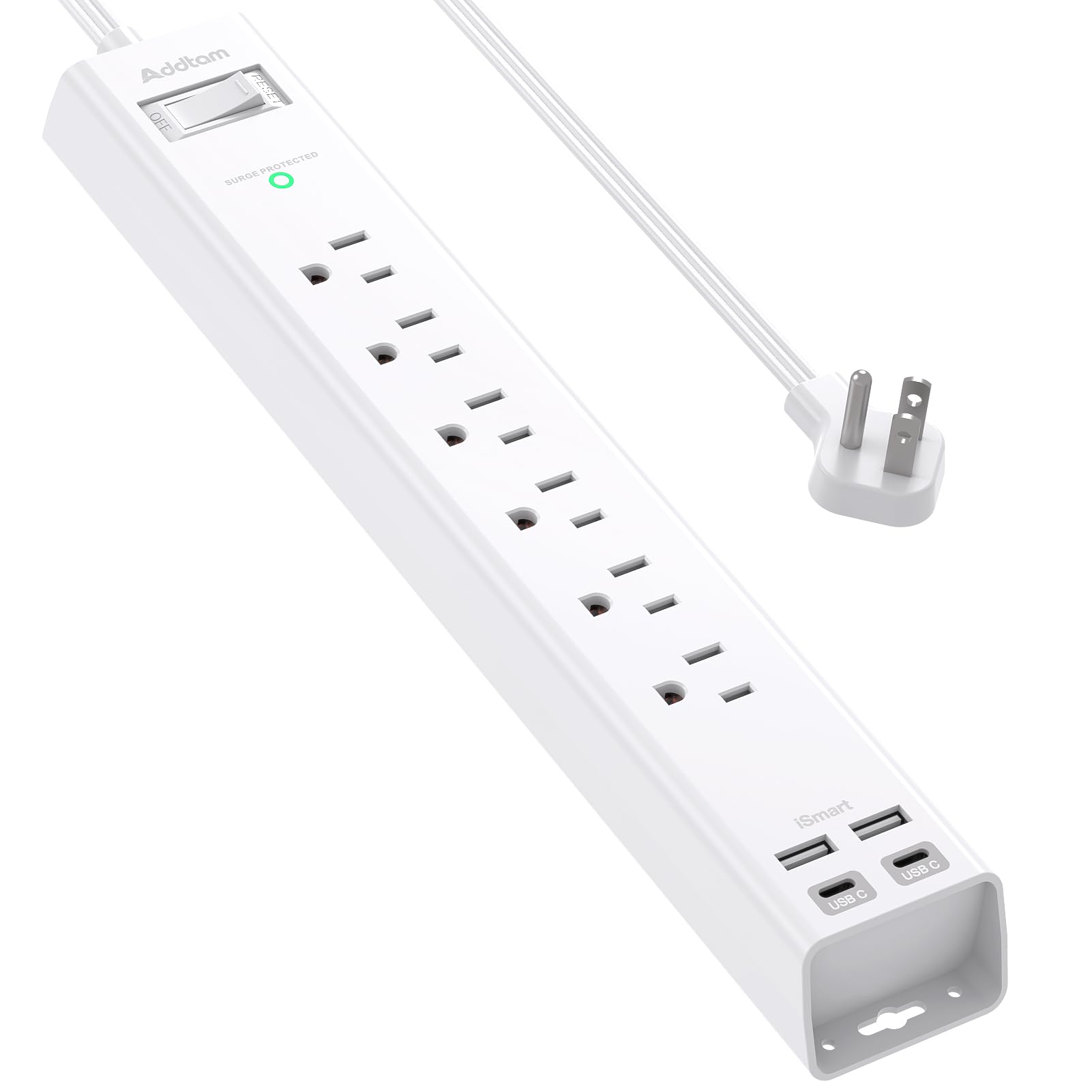 10Ft Extension Cord with Multiple Outlets, Addtam Flat Plug Power Strip Surge Protector with Long Cord,6 Outlet 4 USB Ports (2USB C),Multi Plug Outlets for Office,College,Dorm Essentials, ETL Listed