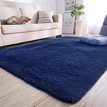 Junovo Rectangle Ultra Soft Area Rugs Fluffy Carpets for Bedroom Living Room Shaggy Floor Rug Home Decor Mats, 4 x 5.3ft, Indigo
