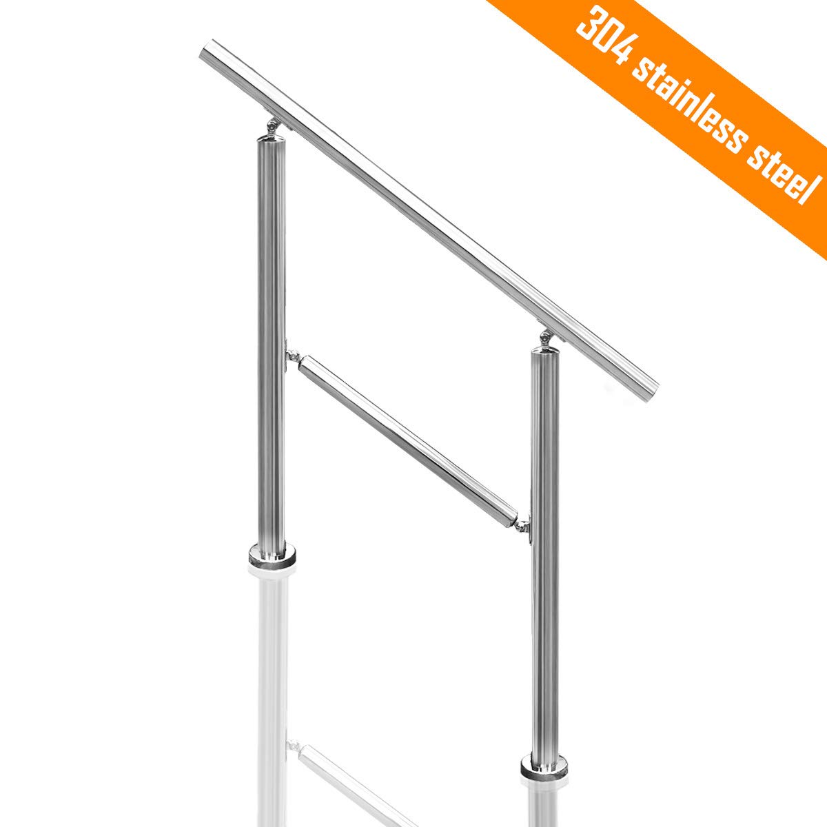 Transitional Handrail Stainless Steel Fits Level Surface and 1to 3 Steps Stair Railing with Installation Accessories Porch Hand Rails for Outdoor Indoor (Style 3)