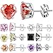 XZP Mixed Shapes Stainless Steel Stud Earrings Heart Square Round Fashion Zirconia Jewelry 7 Pairs In Set For Women Gift 5mm