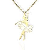 Amaxer Adjustable Ballet Necklace for Dancers Stainless Steel Pendant with Enamel Color 1.5in Ballerina Charm for Performances Practice
