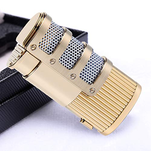 Cigar Cutter and Lighter Set, Cigar Punch Lighter Triple Jet Flame Butane Cigarette Torch Lighter (Gold) - Thumbnail 6