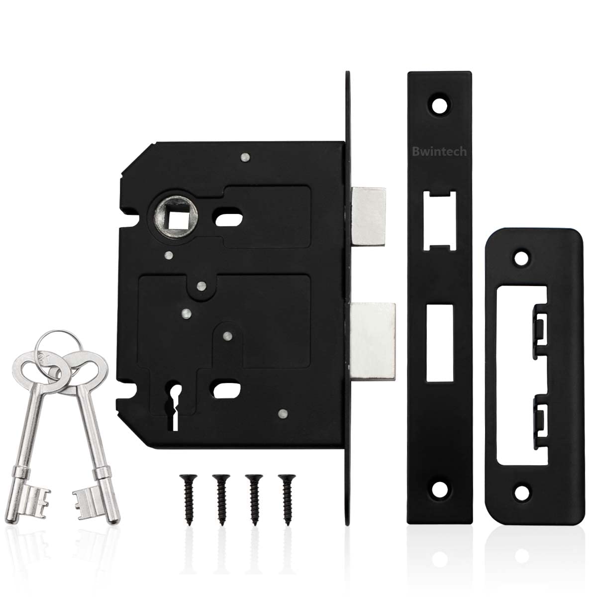 Bwintech 1 PCS 3 Lever Matt Black Mortice Sashlock 75mm (3 Inch), Door Lock with Key for Internal Doors, Reversible Catch