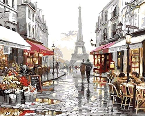 DIY Paint by Number Kits On Canvas, Oil Painting by Numbers for Adults Beginner with Brushes and Acrylic Pigment, 16x20inch (40 x 50 cm, Eiffel Tower Paris France Romance Romantic Love)
