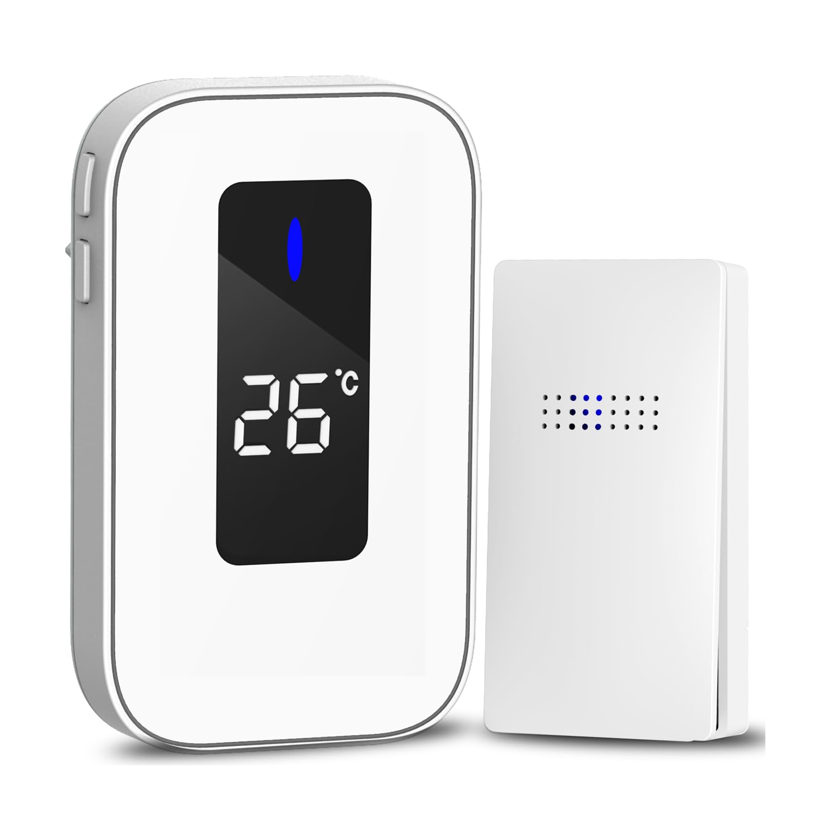 Wireless Doorbell, HommyFine Self-Powered Doorbell Wireless Doorbell Ringer for Homes Classroom Plug-in Doorbell with Thermometer,Cordless Door Chime kit with 38 Chimes for (White 0101)