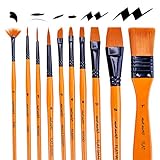 Mont Marte Art Paint Brushes Set for Painting, 10 Variety of Brushes Types for Class, Kids, Artists- Nice Art Brushes for Acrylic Painting