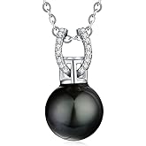 Lunar Belle Pendant Necklace for Women with Tahitian Black Pearl Moissanite Jewelry in 925 Silver, Birthday Gift Ideas for Women Anniversary (Midnight Pearl Shine)