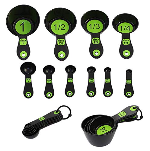 Srenta 10 Piece Green Sturdy Easy Read Plastic Measuring Cups and Spoons with Large Print, Perfect for Cooking and Baking. - Thumbnail 2