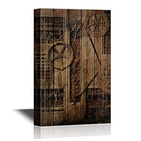 Canvas Wall Art - Rustic Vintage Gears - Gallery Wrap Modern Home Art | Ready to Hang - 12x18 inches