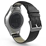 Gear S2 Watch Band, MoKo Premium Soft Genuine Leather Crocodile Pattern Replacement Strap for Samsung Gear S2 SM-R720 & SM-R730 Smart Watch (NOT FIT Gear S2 Classic SM-R732 / R735 Version), BLACK