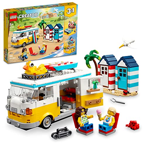 Photo 1 of LEGO Creator 3 in 1 Beach Camper Van Building Kit, Transforms from a Campervan to Ice Cream Shop to Beach House, Great Gift for Surfer Boys and Girls, Pretend Play Beach Life, 31138