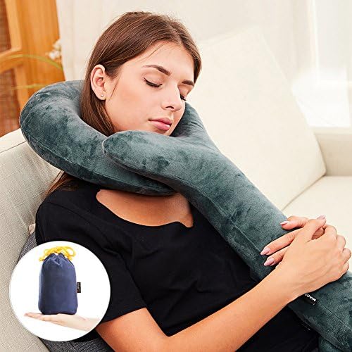 Inflatable Travel Pillow-Push-Button Inflatable Neck Pillow - Luxury Velvet Super Comfort and Support for the Head ,Neck, Chin-Travel Pillow(Machine-Washable)-by Sptlimes