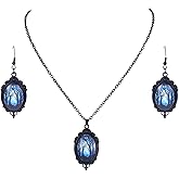 ANGLEQUEEN Halloween Witch Necklace Earrings Set for Women Halloween Cameo Crystal Glass Pendant Necklace Earrings Vintage Punk Gothic Vampire Jewelry for Women Emo Accessories Halloween Spooky Costume Accessories