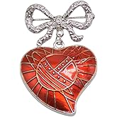 Vintage Heart Bow Brooch Pin for Women Girls Silver Plated Fashion Red Love Bowknot Brooches Lapel Pins Dainty Dress Accessories Holiday Festival Jewelry