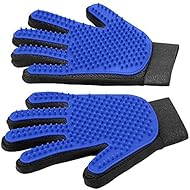 [Upgrade Version] Pet Grooming Glove - Gentle Deshedding Brush Glove - Efficient Pet Hair Remover Mitt - Enhanced Five Finger Design - Perfect for Dog & Cat with Long & Short Fur - 1 Pair (BLUE)