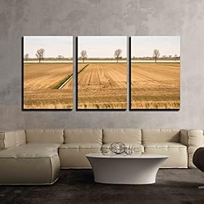 3 Piece Canvas Wall Art - Prepared Fields, a Ditch, Trees and a River in Springtime. - Modern Home Art Stretched and Framed Ready to Hang - 16"x24"x3 Panels