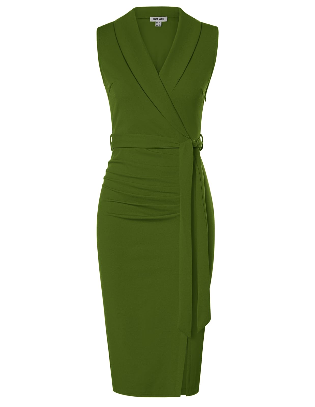 Photo 1 of 18-GRACE KARIN Women's Wear to Work Sleeveless Ruched Bodycon Office Pencil Midi Dresses with Belt