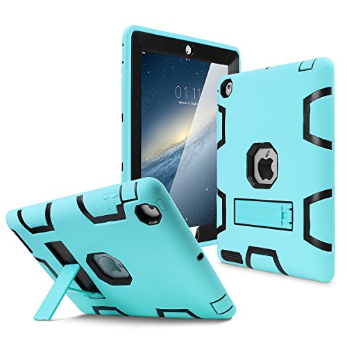 iPad 2 Case,iPad 3 Case,iPad 4 Case, AICase Kickstand Shockproof Heavy Duty High Impact Resistant Rugged Hybrid Three Layer Full Body Protection Case with Stylus for iPad 2/3/4 (Light Green/Black)