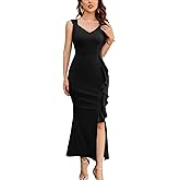 Dressystar Womens V Neck Spring Formal Evening Maxi Dress Bodycon Sleeveless Mermaid Split Wedding Guest Cocktail Dresses