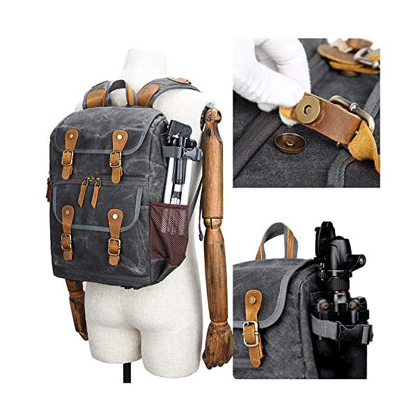 Yingm Kamerarucksack SLR Digital Rucksack Wasserdicht große Kapazitäts-Wax Dye Canvas Rucksack Outdoor Camera Bag… – Bild 4