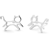 Boma Jewelry Sterling Silver Cat Outline Stud Earrings
