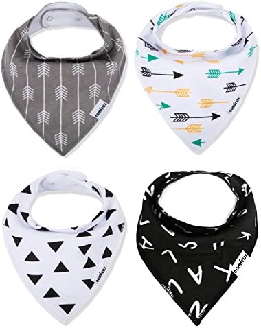 Baby Bandana Drool Bibs, Unisex 4 Pack 100% Organic Cotton Bib Set for Drooling and Teething, Soft and Absorbent, Hypoallergenic - for Boys and Girls by CAMIRUS
