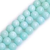 JOE FOREMAN Faceted 10mm Sky Blue Jade Round Natural Stone Beads for Jewelry Making Strand 15" Beaded Semi Precious Gemstone DIY Handmade Craft Supplies