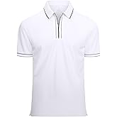 Alex Vando Mens Zipper Golf Shirt Moisture Wicking Zip Up Solid Fashion Polo Shirts