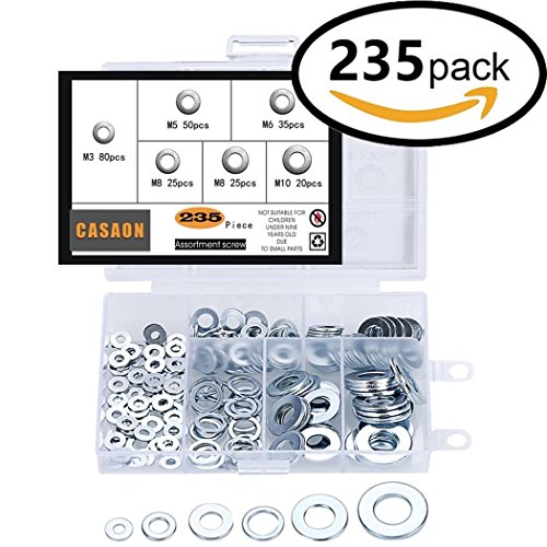 235Pcs 6 Sizes Stainless Steel Flat Washers Assortment Set (M3 M5 M6 M8 M10)