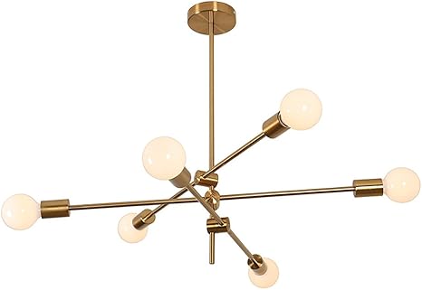 yoka lampara colgante moderna lampara de arana de techo de metal colgante de iluminacion fixture montaje empotrado con 6 luces acabado dorado