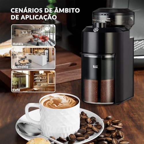 Moedor de Café Elétrico Burr 220V, Com 28 Configurações Ajustáveis, Triturador de Cafe, 2 A 12 Xícaras, Preto