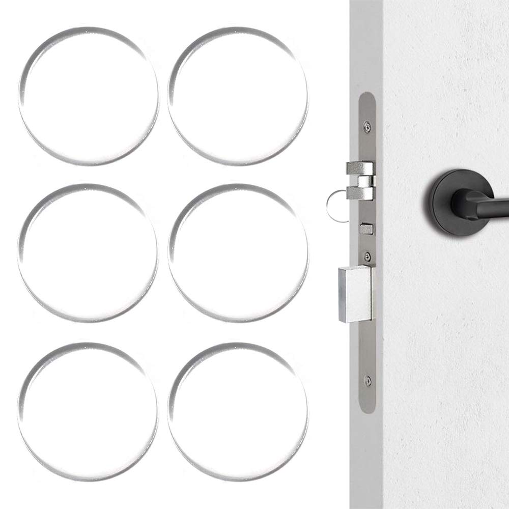 6Pcs Door Knob Shield, Transparent Round Door Handle Bumper Pads Self Adhesive Door Stopper Soft Rubber Wall Protector for Cabinets, Doorknob 40x12mm